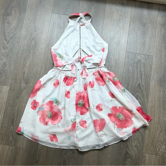 Two Sisters The Label Floral Halter Mini Dress Chiffon Size Large Boho Chic - Picture 11 of 16